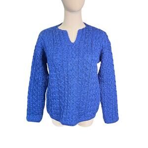 Aran Sweater Market Merino Wool Cable Knit Sweater Ireland Blue NWT S
